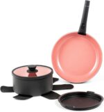 ROYDX Nonstick Pots and Pans Set Titanium Ceramics Cookware Set Pots and Pans with Removable Handles for RV Kitchen, Oven & Dishwasher Safe, Induction Compatible, PFOA Free,Soft Peach - Image 2