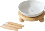 Raised Ceramic Wide Whisker Friendly Cat Dish, Anti-Slip Food&Water Bowl with 2 Style Stand Adjustable Pet Bowl Set (1Dish+Stand, White) - Image 2