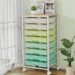 Rolling Storage Cart with 8 Drawers & Wooden Tabletop, Utility Cart with Wheels for Craft Storage, Home, School, Bedroom, Living Room, Dorm, Office, Classroom, Art Supply Storage Organizer Cart, Green - Image 2