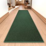 Runner Rug with Non Slip Rubber Backing, Washable Soft Floor Carpet for Kitchen, Hallway, Entryway Indoor, Bedroom, Laundry, Low Pile Area Rugs, Solid Color with Pointillism Style (Green, 2' * 10') - Image 2