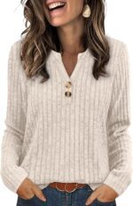 SAMPEEL Womens Sweaters Lightweight Long Sleeve Shirts V Neck Tops with Button Fall Outfits 2025 - Image 2
