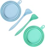 SLSON 2 Pack Pet Food Cover Universal Silicone Cat Dog Can Lids Fit Standard Size with Spoons, Light Blue and Green - Image 2