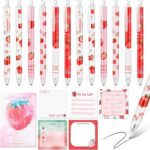 Sabary 18 Pcs Stationery Set, 12 Aesthetic Pens & 6 Sticky Notes, Christmas Gifts for Women, Cute Office School Supplies, Gifts for Students Nurses Teachers(Strawberry) - Image 2