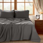 Shilucheng 100% Egyptian Cotton King Size Sheets Set - 1000 Thread Count，Luxury Cotton Bed Sheets，Breathable & Cooling Bedding and Pillow Cases, 16 Inch Deep Pocket - 6 Piece (Dark Grey, King) - Image 2