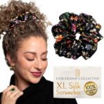 Silk Scrunchies Ponytail Holders – Oversized Mulberry Silk Scrunchies – Extra Large No Damage Hair Ties for Curly, Thick, and Thin - Hair Accessories for Women – Midnight Blooms, XL By Curlfriend - Image 2