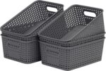 Soddeph 6 Pack Plastic Storage Baskets with Handles,Stackable Organizer Bins for Closet, Bathroom, Kitchen, Office, Shelf and Cabinet Organization (Gray, Grid-6PACK) - Image 2