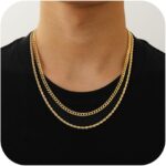 Stainless Steel Layered Chain Necklaces for Men Boys, 2Pcs Cuban Link/Rope/Herringbone Chains Jewelry Gifts, 16 "/18 ", 18 "/20 ", 20 "/22 ", 22 "/24 " - Image 2