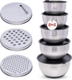 Stainless Steel Mixing Bowls Set of 5, Large Nesting Bowls with Airtight Lids for Food Prep, Cooking, Baking, Salad, and Outdoor Dining (Black, 5 Pcs) - Image 2