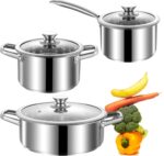 Stainless Steel pots and pans set, 6 Piece Nonstick Induction Kitchen Cookware Set, Works with Induction/Electric and Gas Cooktops, Nonstick, Oven Safe, Camping Cookware - Image 2