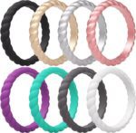 ThunderFit Womens Silicone Wedding Bands, Swivel Design, Thin and Stackable Rubber Engagement Rings 2.6mm Wide 2.1mm Thick - 1/4/8 Variety Multipack - Image 2