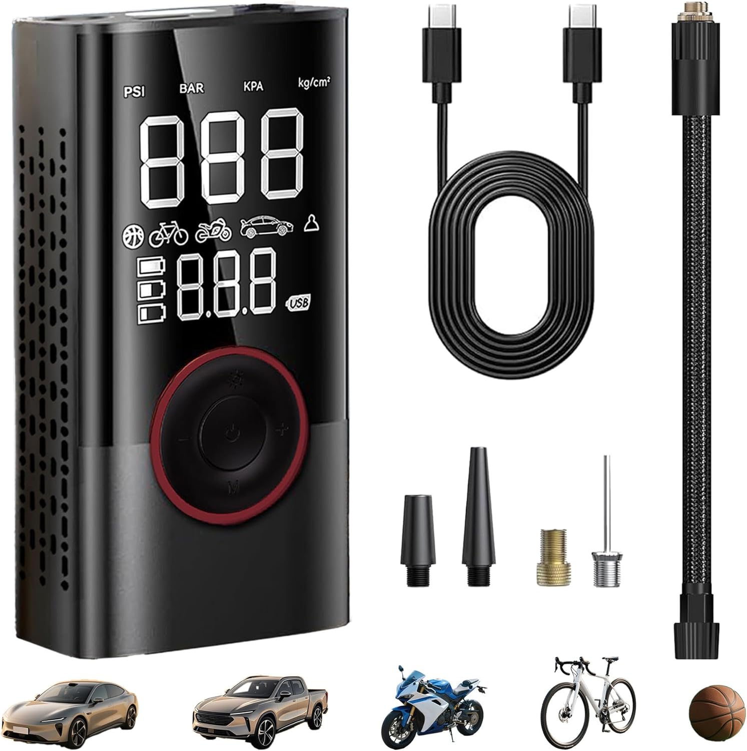 Tire Inflator, Cordless Tire Air Compressor with LED & 150PSI Digital Pressure Gauge, Portable Inflator for Car, Motorcycle, Bike & Sports Equipment, Black - Image 2
