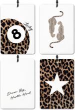 Trendy Leopard Print Car Air Freshener 4 Pcs, Star Cheetah Lucky 8 Ball Hanging Air Freshener for Closet Drawer Books Bathroom Office, Girly Car Accessories Mirror Decor for Women - Image 2