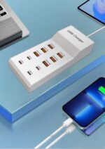 USB Fast Charging Station for Multiple Devices, 10 Port USB: 6 USB A and 4 USB C. for Android and Apple: Smart Phones, laptops, Tablet, ipad, iPhone, and Other USB Home Devices. White. US Plug - Image 2
