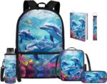 Upetstory Adorable Dolphin Backpack for Girls Boys with Lunch Bag and Pencil Case Kids 6 in 1 Bookbags School Bag Set Elementary Kindergarten Preschool Bookbag Book Cover Travel Hiking Cycling - Image 2