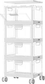 Vtopmart 4 Tier Plastic Storage Bins with Lid 24QT,Clear Stackable Closet Organizers and Storage with Wheels,Foldable Plastic Organizer Bins for Bathroom,Living Room,Bedroom,Craft Room, Office,Dorm - Image 2