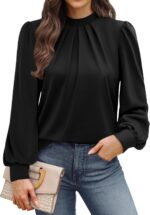 WIHOLL Long Sleeve Shirts for Women Mock Neck Tops Pleated Front Blouses Dressy Casual Fall Clothes 2025 Fashion - Image 2