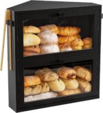 WOWLIVE Corner Bread Box for Kitchen Countertop, Large Double Layer Bread Storage Container for Homemade Bread, Black Bread Holder for Kitchen Counter, Under Cabinet Organizer (Black, Extra Large) - Image 2