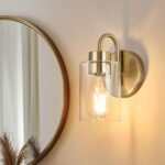 Wall Sconces Set of 2, Gold Bathroom Light Fixtures, Modern Wall Mounted Light Fixtures with Clear Glass Shade and E26 Bulb Base for Hallway Farmhouse Bedroom Living Room - Image 2