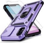 Weycolor for iPhone XR Case with Camera Lens Cover, HD Screen Protector, 10 FT Military Grade Drop Protection, Magnetic Ring Holder Kickstand Protective Phone Case, Lavender - Image 2