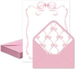 Whaline 60 Pink Bow Stationery Paper Set Cute Bow Knot Letter Writing Paper with Envelopes for Greeting Card Invitation Office Printing, 8.5 x 11 Inch - Image 2