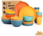 Wheat Straw Dinnerware Sets for 8, Unbreakable Plates and Bowls Sets for 8, 32-Piece Dishes Set, Microwave Safe Plastic Plates Reusable, Cups and Bowls Sets for Kitchen, Outdoor - Multi - Image 2