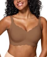 Womens Full Coverage Wire Free Bra - Plus Size Bras with Support and Lift Scalloped Everyday Comfort Bralettes - Image 2