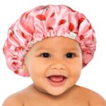 YANIBEST Baby Satin Bonnet Sleep Cap - Double Layer Reversible Adjustable Silky Satin Cap for Infant Toddler(0-6Months,Strawberry) - Image 2