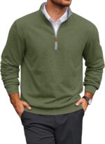Yousify Mens Quarter Zip Pullover Mock Neck Long Sleeve Sweatshirts Casual Cotton Lightweight Golf Shirts - Image 2