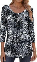 Zeagoo 3/4 Sleeve Tops for Women Crew Neck Blouses Pleated Casual Shirts Fall Work Clothes 2025 - Image 2