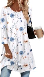 Zeagoo Women Tops 3/4 Sleeve Dressy Casual Plus Size Tunics to Wear with Leggings Swing Flare T-Shirt Loose Blouses S-3XL - Image 2