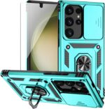 for Samsung Galaxy S24 Ultra Case with Camera Lens Cover HD Screen Protector, Military-Grade Drop Tested Magnetic Ring Holder Kickstand Protective Phone Case for Samsung Galaxy S24 Ultra (Mint) - Image 2