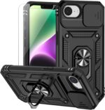 for iPhone 16E Case, with Camera Lens Cover HD Screen Protector, Dual Layer Military-Grade Drop Tested Magnetic Ring Holder Kickstand Protective Phone Case for Apple iPhone 16E / SE4 2025 (Black) - Image 2