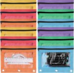 12 Pcs 3 Ring Binder Pencil Pouch,6 Assorted Colors Bulk Zipper Pencil Cases,Pencil Pouches with Clear Window for Office Supplies College, Cloth Pencil Bag Fits 3 Hole Binder - Image 2