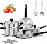 14-Piece Stainless Steel Pots and Pans Set, Cookware Set with Stay-Cool Handle, kitchen Cooking Pots and Pans Compatible with All Stovetops (Gas, Electric & Induction), Dishwasher Safe - Image 2
