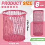 Segarty Pen Cup, 6 Pack Cute Dark Pink Pen Holder, Round Mesh Pencil Holder for Desk, Desktop Accessories Organizer for Office Supply, School, Home Storage, Makeup Brush Organization - Image 3