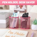 Segarty Pen Cup, 6 Pack Cute Dark Pink Pen Holder, Round Mesh Pencil Holder for Desk, Desktop Accessories Organizer for Office Supply, School, Home Storage, Makeup Brush Organization - Image 6