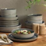 Gibson Elite Sunveil 16 Piece (Service for 4) Plates and Bowls Reactive Glaze Round Dishes Stoneware Ceramic Dinnerware Set -Blue - Image 6