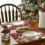 7 Pcs Christmas Table Runner and Placemat Set 72 x 13 Inch with Snowman, Gingerbread Man Table Mat for Holiday Kitchen Dining Decoration - Image 5