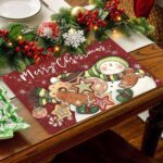 7 Pcs Christmas Table Runner and Placemat Set 72 x 13 Inch with Snowman, Gingerbread Man Table Mat for Holiday Kitchen Dining Decoration - Image 6