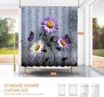 Purple Floral Shower Curtain Rustic Farmhouse Purple Daisy Flowers and Butterfly Dark Grey Art Boho Shower Curtains for Bathroom Decor 72x72Inch Washable Polyester with 12 Hooks - Image 5