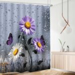 Purple Floral Shower Curtain Rustic Farmhouse Purple Daisy Flowers and Butterfly Dark Grey Art Boho Shower Curtains for Bathroom Decor 72x72Inch Washable Polyester with 12 Hooks - Image 7