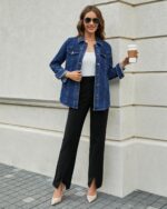 luvamia 2025 Jean Jackets for Women Fashion Denim Jacket Western Oversized Shacket Jacket Button Up with Pockets - Image 6