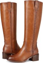 Knee High Boots for Women Chunky Heel Round Toe Leather Patent Boots Low Block Heel Tall Boots With Side Zipper - Image 4