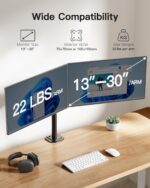 HUANUO Dual Monitor Mount for 2 Monitors up to 30 inches, Heavy Duty Dual Monitor Stand Holds up to 22 lbs, Dual Monitor Arm with Height Adjustable Tilt Swive Rotate, VESA Hole 75mm or 100mm - Image 3