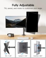 HUANUO Dual Monitor Mount for 2 Monitors up to 30 inches, Heavy Duty Dual Monitor Stand Holds up to 22 lbs, Dual Monitor Arm with Height Adjustable Tilt Swive Rotate, VESA Hole 75mm or 100mm - Image 4
