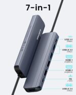USB C Hub Docking Station Dual Monitor for Laptop, MacBook Air/Pro Dock Adapter Multiport Dongle with 2 HDMI Ports 4K 60Hz, 100W PD Charging, 3 USBA 3.0 & USBC - Image 3