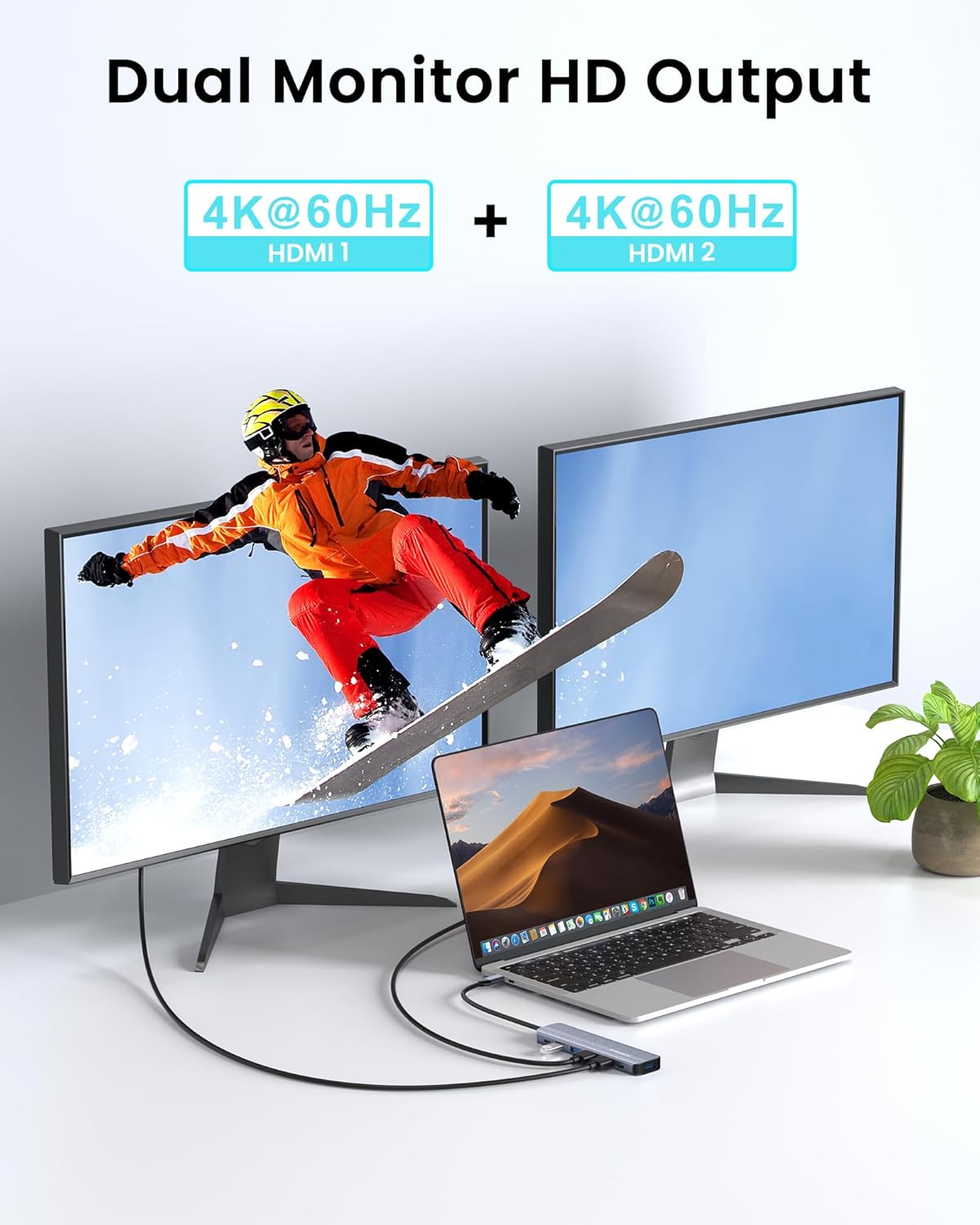 USB C Hub Docking Station Dual Monitor for Laptop, MacBook Air/Pro Dock Adapter Multiport Dongle with 2 HDMI Ports 4K 60Hz, 100W PD Charging, 3 USBA 3.0 & USBC - Image 4