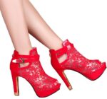 getmorebeauty Women's Pretty Lace Flowers Open Toes High Heels Ankle Boots - Image 3