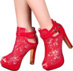getmorebeauty Women's Pretty Lace Flowers Open Toes High Heels Ankle Boots - Image 5