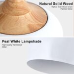 Modern Solid Wood Pendant Light,Ceiling Hanging Lamp with Dome Metal Shade,Adjustable Light Fixture for Kitchen Island,Dining Room- White - Image 3